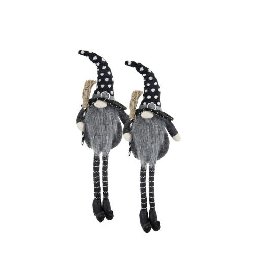 2 Pack Halloween Polka Dot Knit Witch Hat Shelf Sitter Gnome, Plush Stuffed Gnome with Broom Striped Legs for Mantel Table Holiday Home Decor