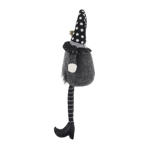 2 Pack Halloween Polka Dot Knit Witch Hat Shelf Sitter Gnome, Plush Stuffed Gnome with Broom Striped Legs for Mantel Table Holiday Home Decor