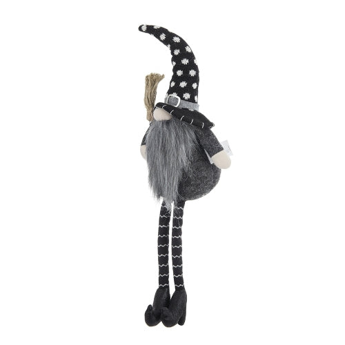 2 Pack Halloween Polka Dot Knit Witch Hat Shelf Sitter Gnome, Plush Stuffed Gnome with Broom Striped Legs for Mantel Table Holiday Home Decor