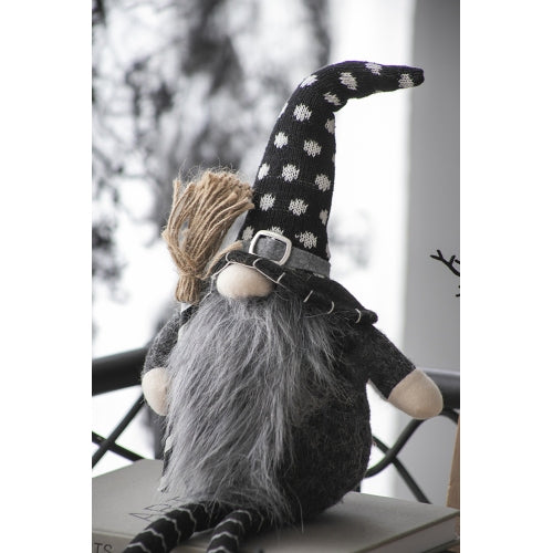 2 Pack Halloween Polka Dot Knit Witch Hat Shelf Sitter Gnome, Plush Stuffed Gnome with Broom Striped Legs for Mantel Table Holiday Home Decor