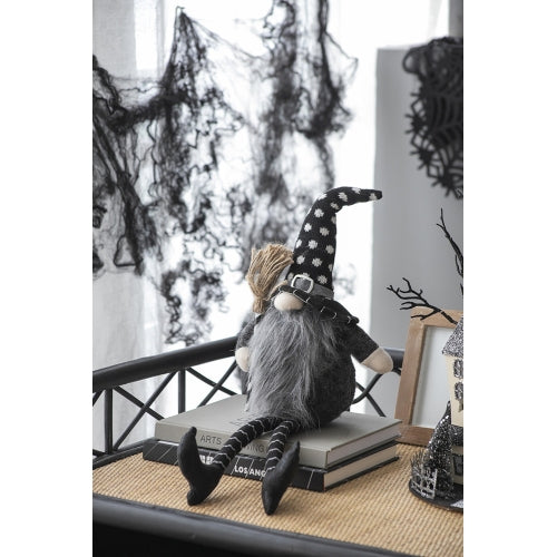 2 Pack Halloween Polka Dot Knit Witch Hat Shelf Sitter Gnome, Plush Stuffed Gnome with Broom Striped Legs for Mantel Table Holiday Home Decor