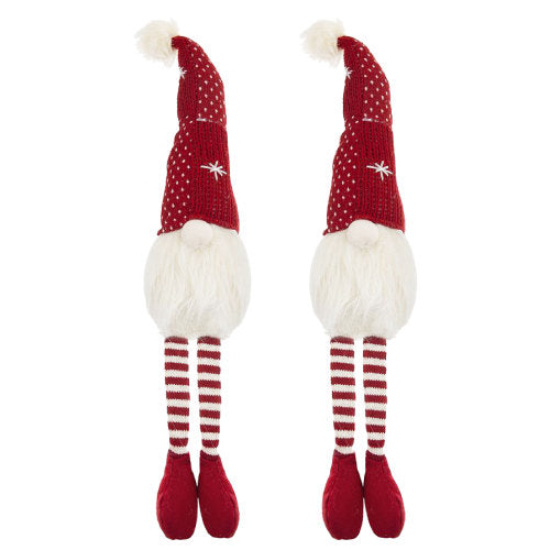 2 Pack Christmas Red Knit Hat Shelf Sitter Gnome, Plush Stuffed Gnome with Pom Pom Snowflake Striped Legs for Mantel Table Holiday Home Decor
