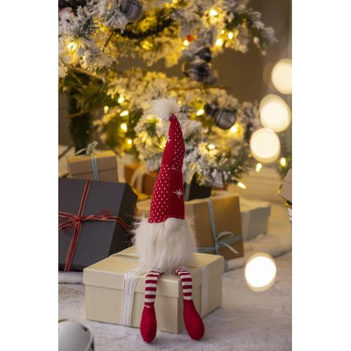 2 Pack Christmas Red Knit Hat Shelf Sitter Gnome, Plush Stuffed Gnome with Pom Pom Snowflake Striped Legs for Mantel Table Holiday Home Decor