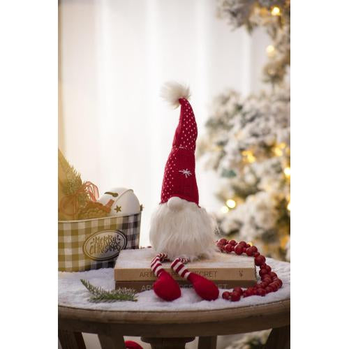 2 Pack Christmas Red Knit Hat Shelf Sitter Gnome, Plush Stuffed Gnome with Pom Pom Snowflake Striped Legs for Mantel Table Holiday Home Decor