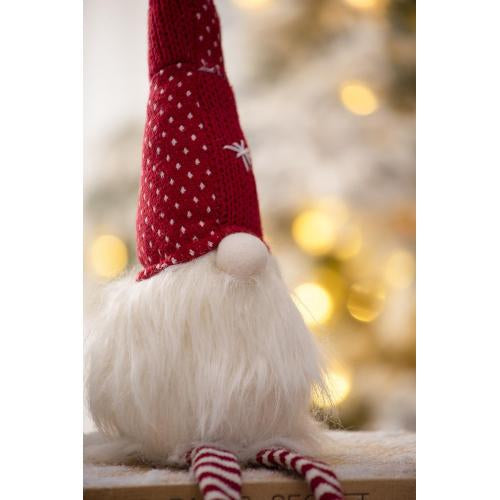 2 Pack Christmas Red Knit Hat Shelf Sitter Gnome, Plush Stuffed Gnome with Pom Pom Snowflake Striped Legs for Mantel Table Holiday Home Decor