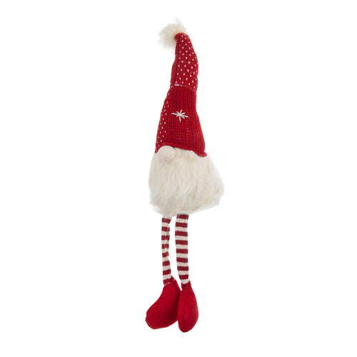 2 Pack Christmas Red Knit Hat Shelf Sitter Gnome, Plush Stuffed Gnome with Pom Pom Snowflake Striped Legs for Mantel Table Holiday Home Decor
