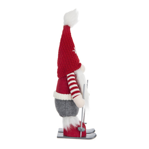 2 Pack Christmas Skiing Standing Plush Gnome, Red Knit Snowflake Pom Pom Hat with Ski Poles Skis for Mantel Holiday Decor