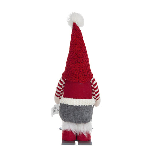 2 Pack Christmas Skiing Standing Plush Gnome, Red Knit Snowflake Pom Pom Hat with Ski Poles Skis for Mantel Holiday Decor