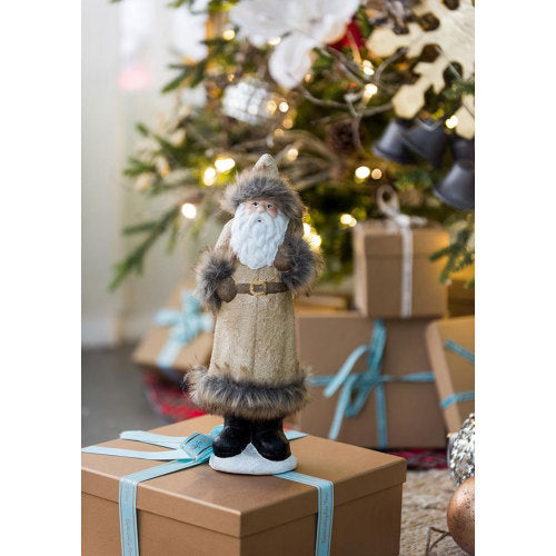2 Pack Vintage Standing Santa Claus Figurine, Faux Fur Trim Brown Robe Old World Santa for Christmas Mantel Tabletop Holiday Home Decor