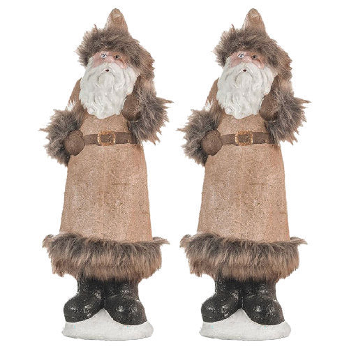 2 Pack Vintage Standing Santa Claus Figurine, Faux Fur Trim Brown Robe Old World Santa for Christmas Mantel Tabletop Holiday Home Decor