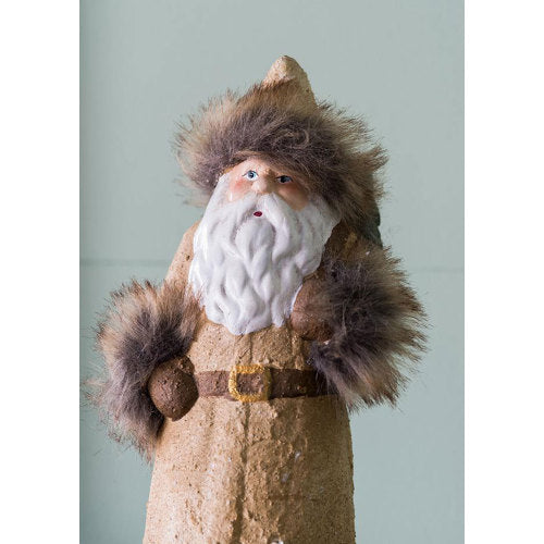 2 Pack Vintage Standing Santa Claus Figurine, Faux Fur Trim Brown Robe Old World Santa for Christmas Mantel Tabletop Holiday Home Decor