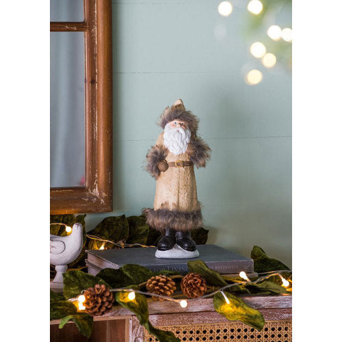 2 Pack Vintage Standing Santa Claus Figurine, Faux Fur Trim Brown Robe Old World Santa for Christmas Mantel Tabletop Holiday Home Decor