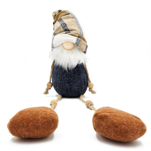 3 Pack Rustic Plaid Hat Shelf Sitter Gnome, Plush Stuffed Gnome with Rope Legs Wooden Beads for Christmas Mantel Tabletop Holiday Home Decor