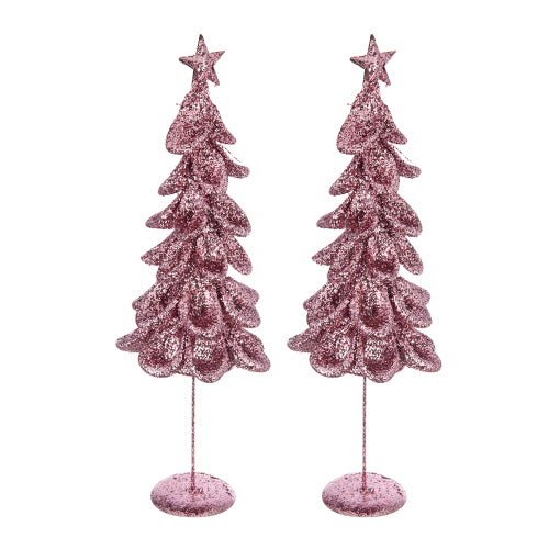 2 Pack Pink Glitter Christmas Tree with Star Topper, Sparkly Sequin Cone Tree on Stand for Mantel Tabletop Tiered Tray Holiday Home Decor