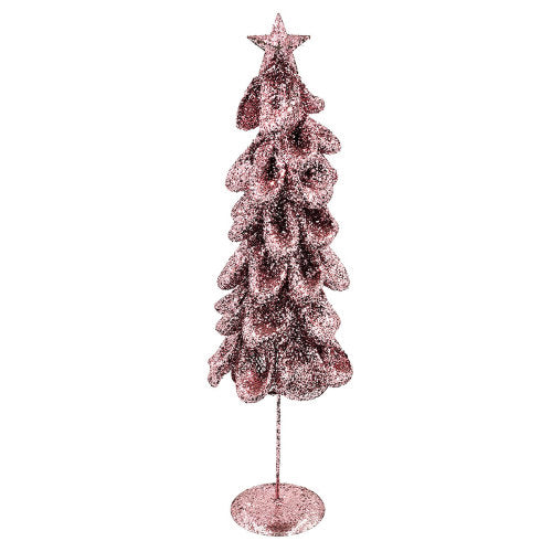 2 Pack Pink Glitter Christmas Tree with Star Topper, Sparkly Sequin Cone Tree on Stand for Mantel Tabletop Tiered Tray Holiday Home Decor
