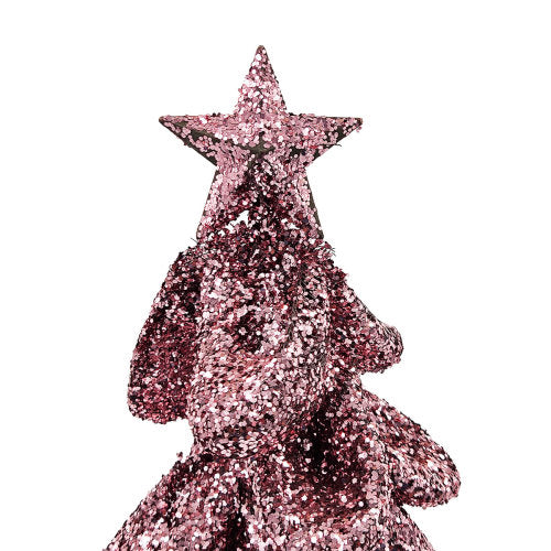 2 Pack Pink Glitter Christmas Tree with Star Topper, Sparkly Sequin Cone Tree on Stand for Mantel Tabletop Tiered Tray Holiday Home Decor