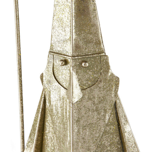 2 Pack Distressed Gold Metal Santa Claus Figurine, Star Topper with Shepherd Hook, Geometric Cone Christmas Decor for Mantel Tabletop Home Holiday