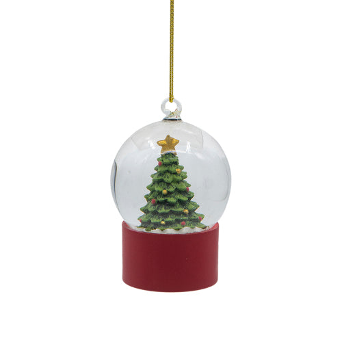 2 Pack Mini Christmas Tree Snow Globe Ornament with Red Base, Hanging Glitter Snow Globe with Gold String for Christmas Tree Mantel Tiered Tray Decor