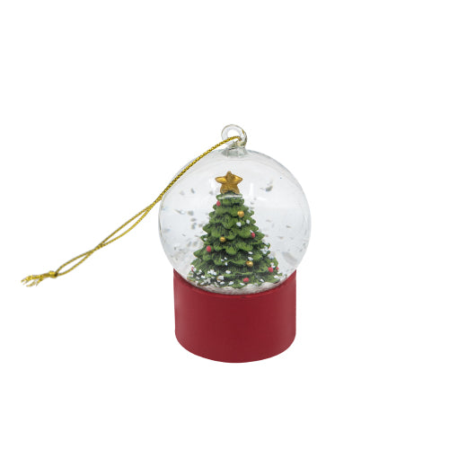 2 Pack Mini Christmas Tree Snow Globe Ornament with Red Base, Hanging Glitter Snow Globe with Gold String for Christmas Tree Mantel Tiered Tray Decor