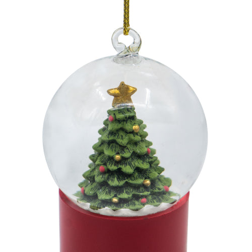 2 Pack Mini Christmas Tree Snow Globe Ornament with Red Base, Hanging Glitter Snow Globe with Gold String for Christmas Tree Mantel Tiered Tray Decor
