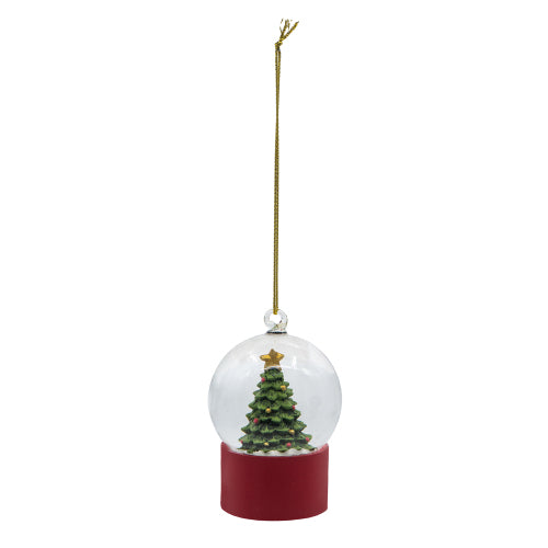 2 Pack Mini Christmas Tree Snow Globe Ornament with Red Base, Hanging Glitter Snow Globe with Gold String for Christmas Tree Mantel Tiered Tray Decor
