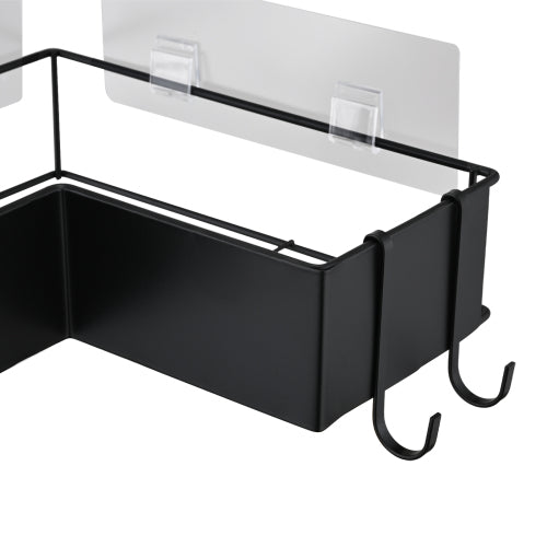 AEELLEEA 2-Pack Adhesive Corner Shower Caddy Set with Soap Holder and 4 Hooks, Black Metal Bathroom Organizer