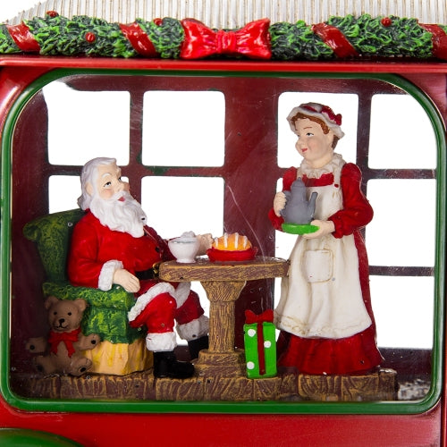 AEELLEEA Christmas Camper Snow Globe with Santa and Mrs. Claus, Red and Green Seasonal Tabletop Holiday Decor
