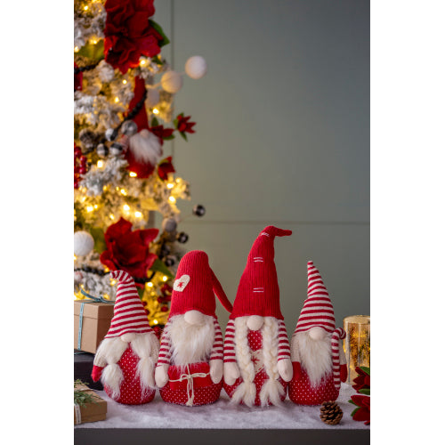 AEELLEEA 4-Piece Christmas Gnome Tabletop Set, Red and White Fabric Figures with Knit Hats and Faux-Fur Beards