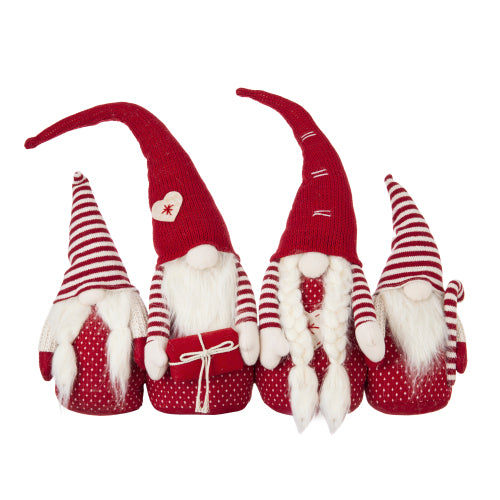 AEELLEEA 4-Piece Christmas Gnome Tabletop Set, Red and White Fabric Figures with Knit Hats and Faux-Fur Beards