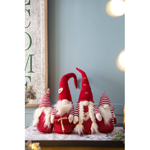 AEELLEEA 4-Piece Christmas Gnome Tabletop Set, Red and White Fabric Figures with Knit Hats and Faux-Fur Beards