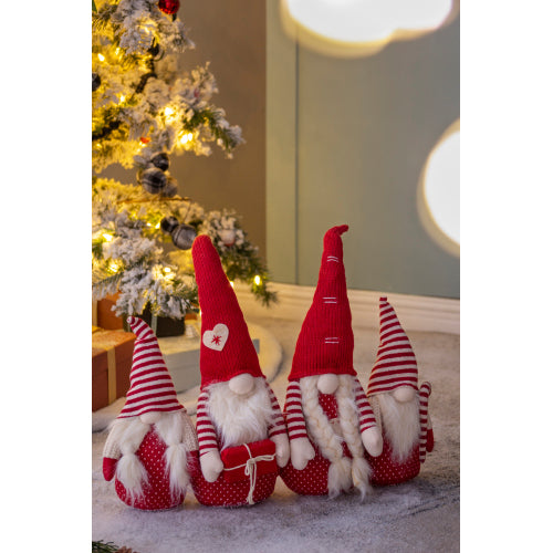 AEELLEEA 4-Piece Christmas Gnome Tabletop Set, Red and White Fabric Figures with Knit Hats and Faux-Fur Beards