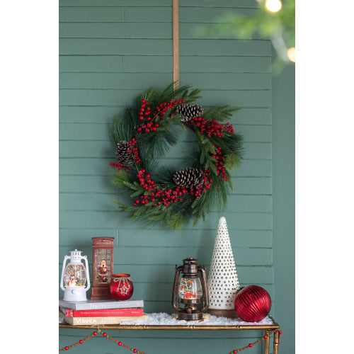 AEELLEEA Ivory Cone Christmas Tree Figurine with Metallic Dot Accents and Wood-Look Base, Tabletop Decor