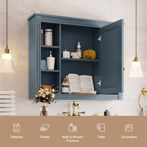 AEELLEEA 35 in Blue Wall-Mounted Bathroom Medicine Cabinet with Mirror Door, Adjustable Shelves and Open Storage