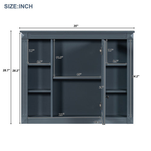AEELLEEA 35 in Blue Wall-Mounted Bathroom Medicine Cabinet with Mirror Door, Adjustable Shelves and Open Storage