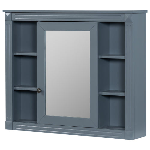 AEELLEEA 35 in Blue Wall-Mounted Bathroom Medicine Cabinet with Mirror Door, Adjustable Shelves and Open Storage