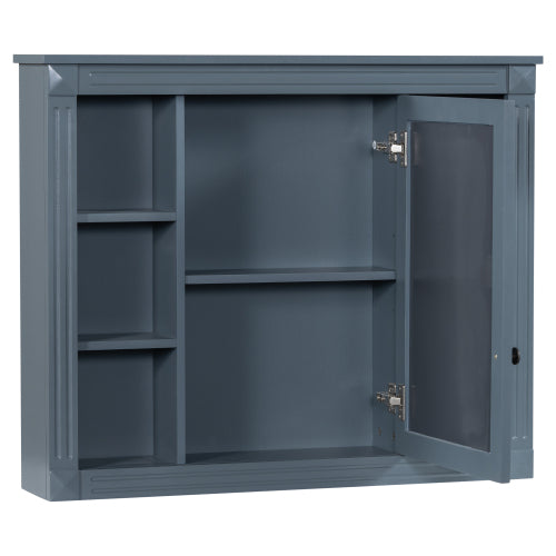 AEELLEEA 35 in Blue Wall-Mounted Bathroom Medicine Cabinet with Mirror Door, Adjustable Shelves and Open Storage