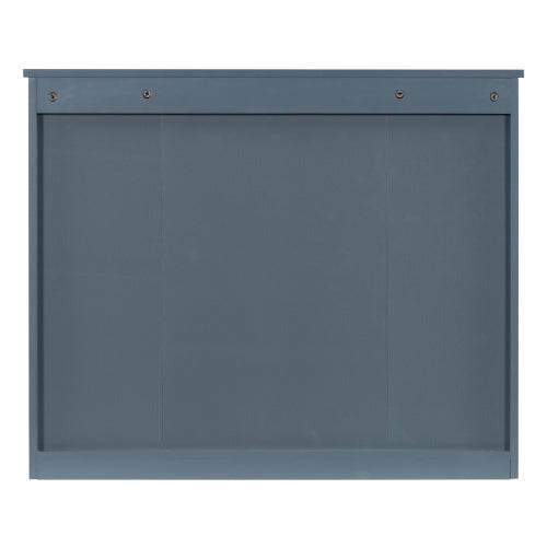 AEELLEEA 35 in Blue Wall-Mounted Bathroom Medicine Cabinet with Mirror Door, Adjustable Shelves and Open Storage