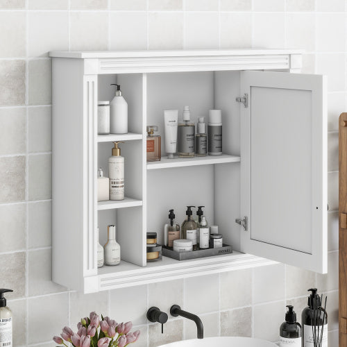 AEELLEEA 35 in White Wall-Mounted Bathroom Medicine Cabinet with Mirror Door, Interior Shelves and Open Storage