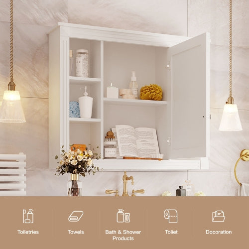 AEELLEEA 35 in White Wall-Mounted Bathroom Medicine Cabinet with Mirror Door, Interior Shelves and Open Storage