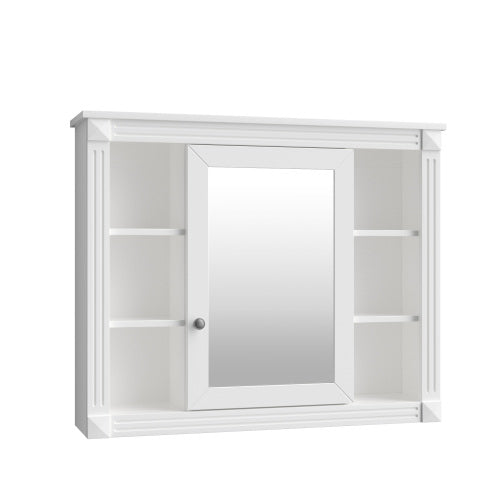 AEELLEEA 35 in White Wall-Mounted Bathroom Medicine Cabinet with Mirror Door, Interior Shelves and Open Storage