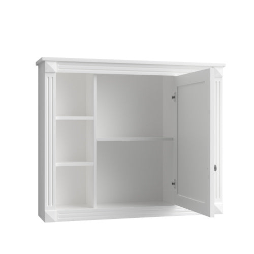 AEELLEEA 35 in White Wall-Mounted Bathroom Medicine Cabinet with Mirror Door, Interior Shelves and Open Storage