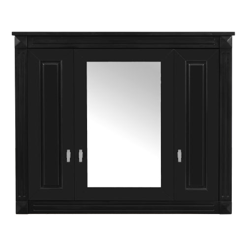 35" Black Wall Mounted Bathroom Mirror Cabinet with 3 Doors, Adjustable Shelves Soft Close Hinges Over Toilet Storage Organizer for Bathroom