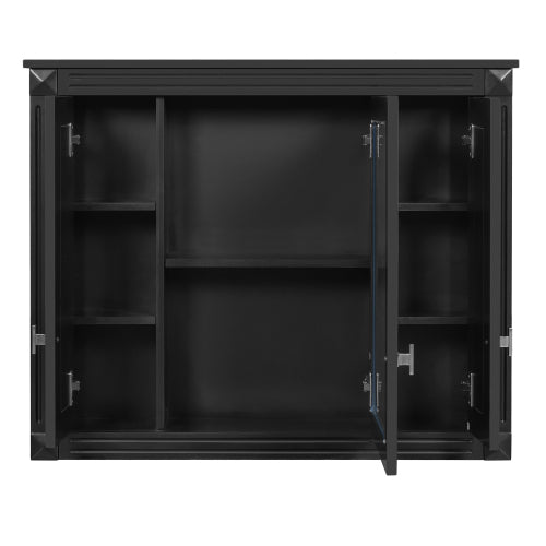 35" Black Wall Mounted Bathroom Mirror Cabinet with 3 Doors, Adjustable Shelves Soft Close Hinges Over Toilet Storage Organizer for Bathroom