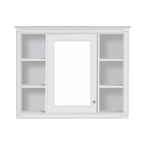 AEELLEEA 35" White Wall Mounted Bathroom Mirror Cabinet with Open Side Shelves, Adjustable Shelf Soft Close Hinges Over Toilet Storage