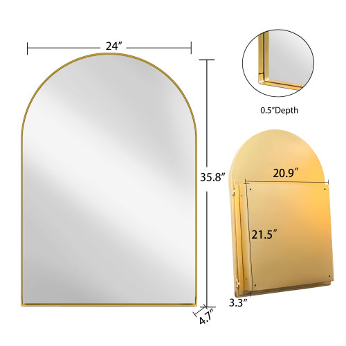 AEELLEEA 24"x 35.8" Gold Arched Recessed Bathroom Medicine Cabinet, Adjustable Tempered Glass Shelves Magnetic Door Wall Mount