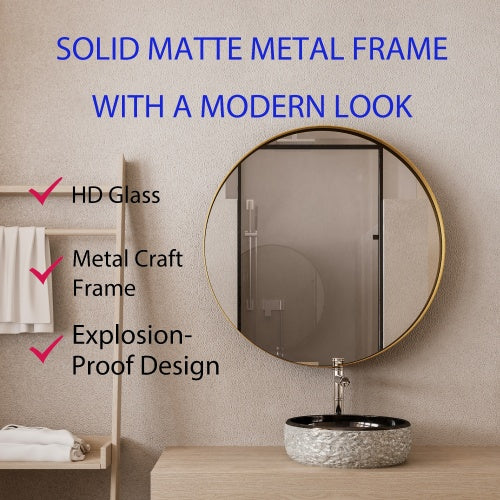 AEELLEEA 31.5" Gold Round Recessed Bathroom Medicine Cabinet, Adjustable Tempered Glass Shelves Magnetic Door Wall Mount Mirror Storage
