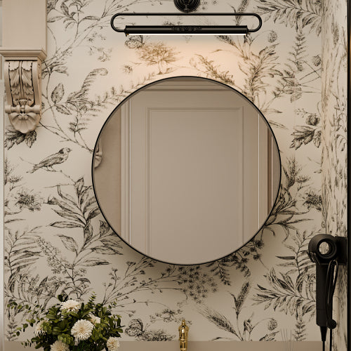 AEELLEEA 23.6" Black Round Wall Mounted Bathroom Mirror Cabinet, Adjustable Tempered Glass Shelves Magnetic Door Surface Mount Only