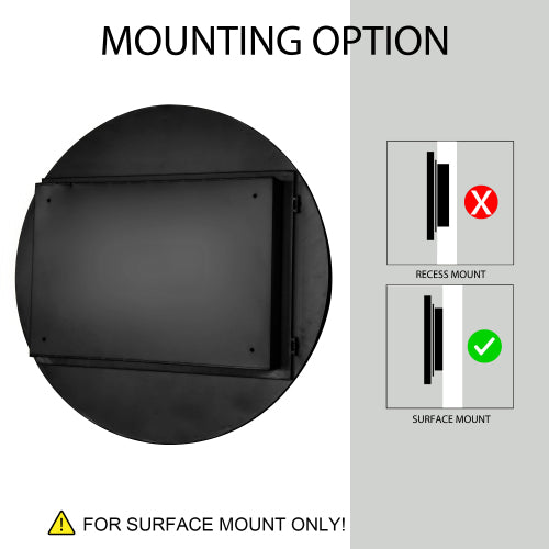 AEELLEEA 23.6" Black Round Wall Mounted Bathroom Mirror Cabinet, Adjustable Tempered Glass Shelves Magnetic Door Surface Mount Only