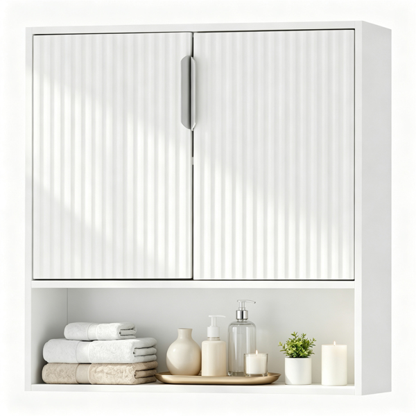 AEELLEEA 22.5"x 8" x 24" White Wall Mounted Bathroom Cabinet, Fluted Door Storage Cabinet with Open Shelf for Kitchen Laundry