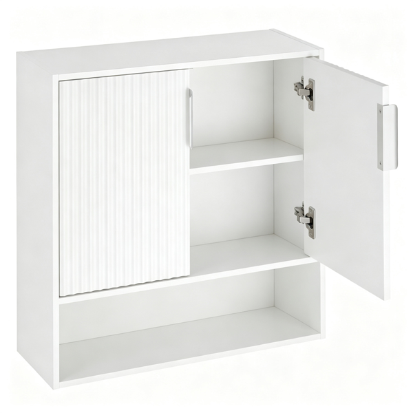 AEELLEEA 22.5"x 8" x 24" White Wall Mounted Bathroom Cabinet, Fluted Door Storage Cabinet with Open Shelf for Kitchen Laundry